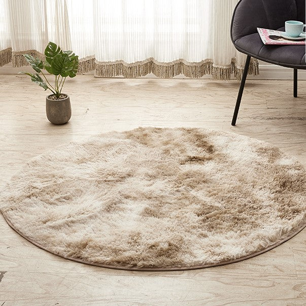 Beige Round Super Soft Plain Shaggy Rugs Living Room Bedroom Kids Room Bedside Floor Rugs