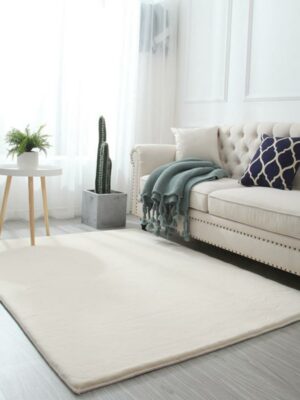 Quality Beige Colour Super Soft Plain Bedroom Living Room Bedside Shaggy Plush Faux Rabbit Fur Rugs Anti-skip Floor Mats