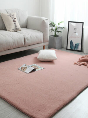 Quality Pink Colour Super Soft Plain Bedroom Living Room Bedside Shaggy Plush Faux Rabbit Fur Rugs Anti-skip Floor Mats