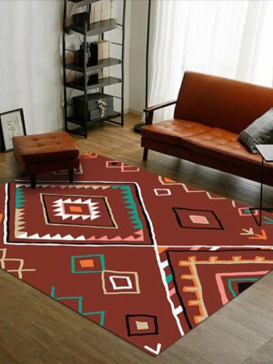 Customizable Red Modern Geometric Patterned Anti-slip Sofa Rug Table Rug Living Room Bedroom Area Rugs