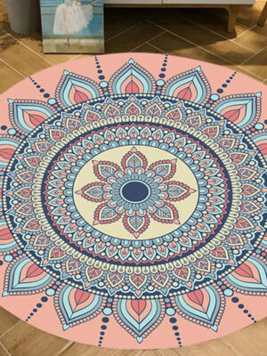 Pink 3D Flower Round Modern Moroccan Patterned Living Room Bedroom Office Anti-slip Area Rugs