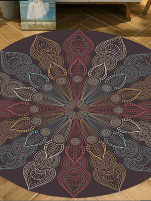 Round 3D Modern Moroccan Floral Flower Patterned Living Room Bedroom Office Anti-slip Area Rugs