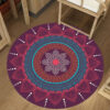 Purple Round Traditional Moroccan Floral 3D Flower Patterned Living Room Bedroom Office Anti-slip Area Rugs