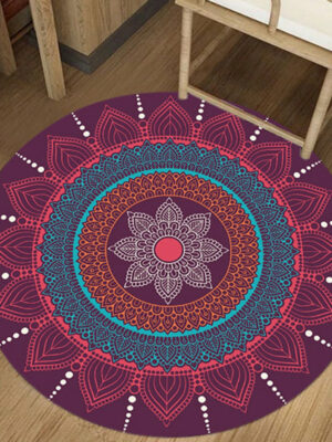 Purple Round Traditional Moroccan Floral 3D Flower Patterned Living Room Bedroom Office Anti-slip Area Rugs