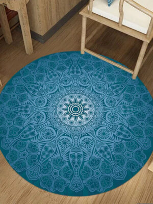 Blue Round Traditional Moroccan Floral 3D Flower Patterned Living Room Bedroom Office Anti-slip Area Rugs
