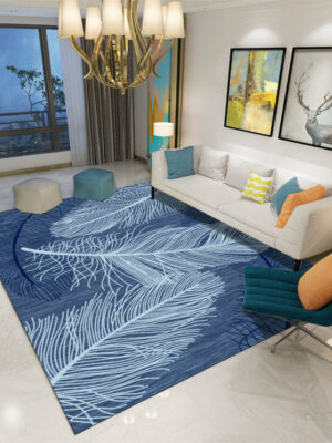 Blue Modern Feather Printed Patterned Carpet Living Room Bedroom Office Hall Floor Mat Rugs