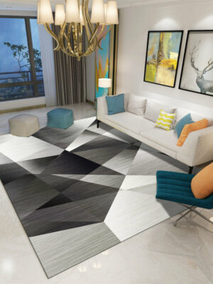 Black Modern Geometric Printed Patterned Carpet Living Room Bedroom Office Hall Floor Mat Rugs