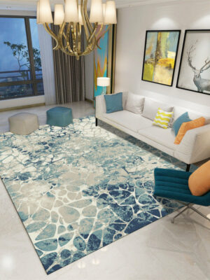 Blue Modern Printed Patterned Carpet Living Room Bedroom Office Hall Floor Mat Rugs
