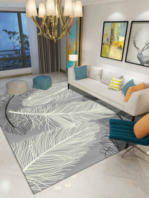 Grey Modern Printed Feather Patterned Carpet Living Room Bedroom Office Hall Floor Mat Rugs