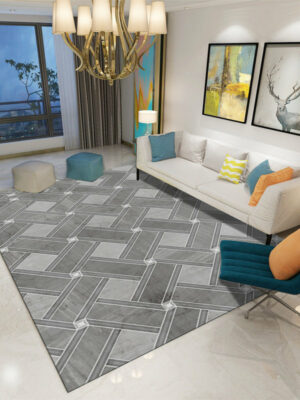 Printed Grey Modern Geometric Patterned Carpet Living Room Bedroom Office Hall Floor Mat Rugs
