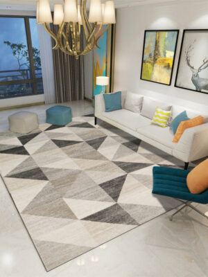 Printed Beige Modern Geometric Patterned Carpet Living Room Bedroom Office Hall Floor Mat Rugs