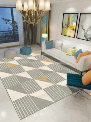 Printed Grey Beige Modern Geometric Patterned Carpet Living Room Bedroom Office Hall Floor Mat Rugs