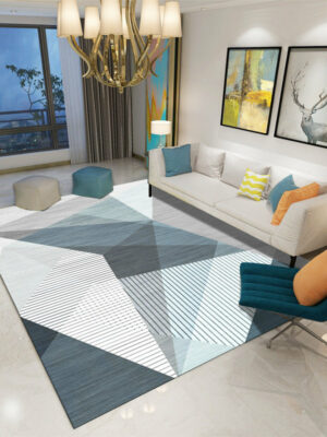 Blue Printed Modern Geometric Patterned Carpet Living Room Bedroom Office Hall Floor Mat Rugs