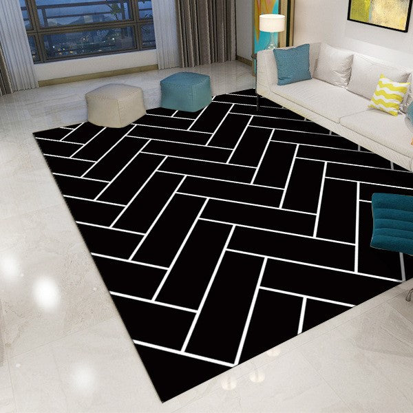 Black Printed Modern Geometric Patterned Carpet Living Room Bedroom Office Hall Floor Mat Rugs - Image 2