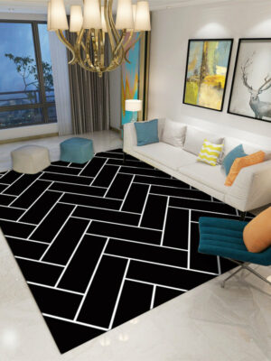Black Printed Modern Geometric Patterned Carpet Living Room Bedroom Office Hall Floor Mat Rugs