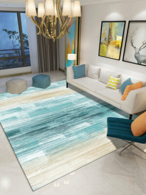Blue Modern Striped Printed Plain Carpet Living Room Bedroom Office Hall Floor Mat Rugs