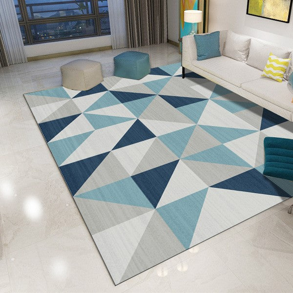 Modern Blue Printed Geometric Carpet Living Room Bedroom Office Hall Floor Mat Rugs - Image 2