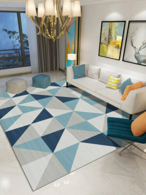 Modern Blue Printed Geometric Carpet Living Room Bedroom Office Hall Floor Mat Rugs