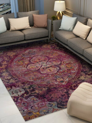 Purple Traditional Shaggy Retro Vintage Floral Patterned Living Room Hall Office Bedroom Floor Rugs Size Customizable