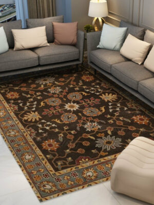 Brown Traditional Shaggy Retro Vintage Floral Patterned Living Room Hall Office Bedroom Floor Rugs Size Customizable