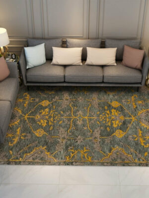 Green Yellow Traditional Shaggy Retro Vintage Floral Patterned Living Room Hall Office Bedroom Floor Rugs Size Customizable