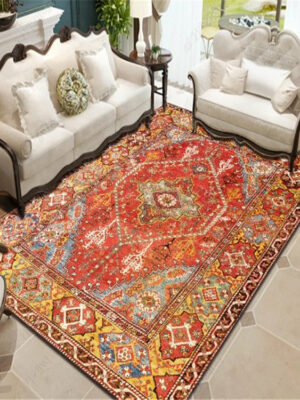 Red Traditional Shaggy Retro Vintage Patterned Living Room Hall Office Bedroom Floor Rugs Size Customizable