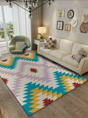 Colourful Modern Printed Geometric Striped Patterned Carpet Living Room Bedroom Office Hall Floor Mat Rugs