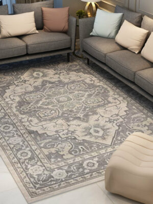 Grey Printed Traditional Shaggy Vintage Patterned Area Rug for Living Room Hall Office Bedroom