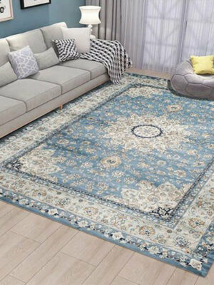 Blue Printed Traditional Shaggy Vintage Patterned Area Rug for Living Room Hall Office Bedroom