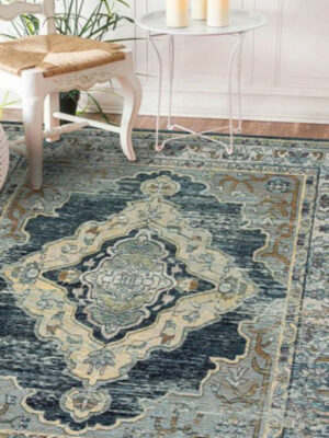 Blue Printed Traditional Shaggy Vintage Patterned Area Rug for Living Room Hall Office Bedroom