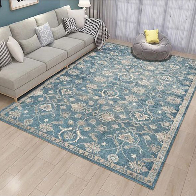 Blue Printed Traditional Shaggy Vintage Patterned Area Rug for Living Room Hall Office Bedroom