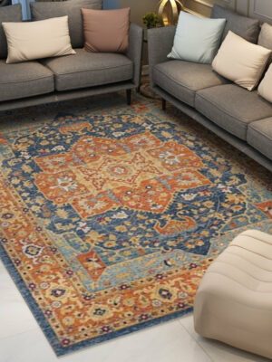 Orange Printed Traditional Shaggy Vintage Patterned Area Rug for Living Room Hall Office Bedroom