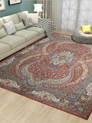 Red Printed Traditional Shaggy Vintage Patterned Area Rug for Living Room Hall Office Bedroom
