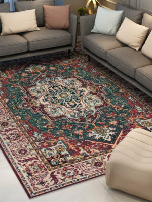 Red Green Printed Traditional Shaggy Vintage Patterned Area Rug for Living Room Hall Office Bedroom