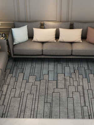 Blue Grey Modern Contemporary Simple Striped Geometric Rugs for Living Room Dining Room Bedroom
