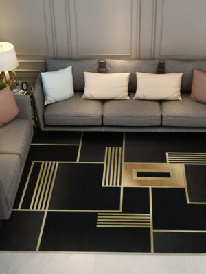 Black Modern Contemporary Simple Geometric Rugs for Living Room Dining Room Bedroom