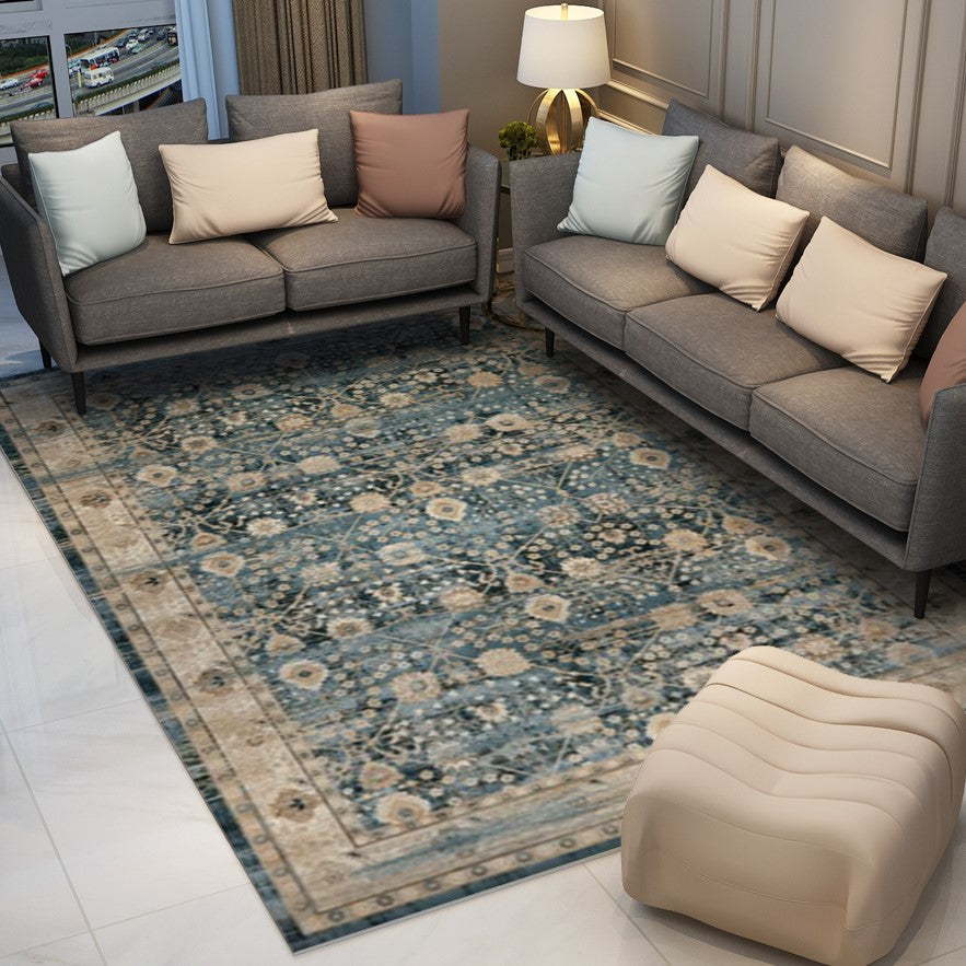 Beautiful Blue Floral Vintage Traditional Shaggy Rugs for Living Room Dining Room Bedroom Hall - Image 2