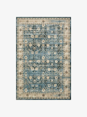 Beautiful Blue Floral Vintage Traditional Shaggy Rugs for Living Room Dining Room Bedroom Hall