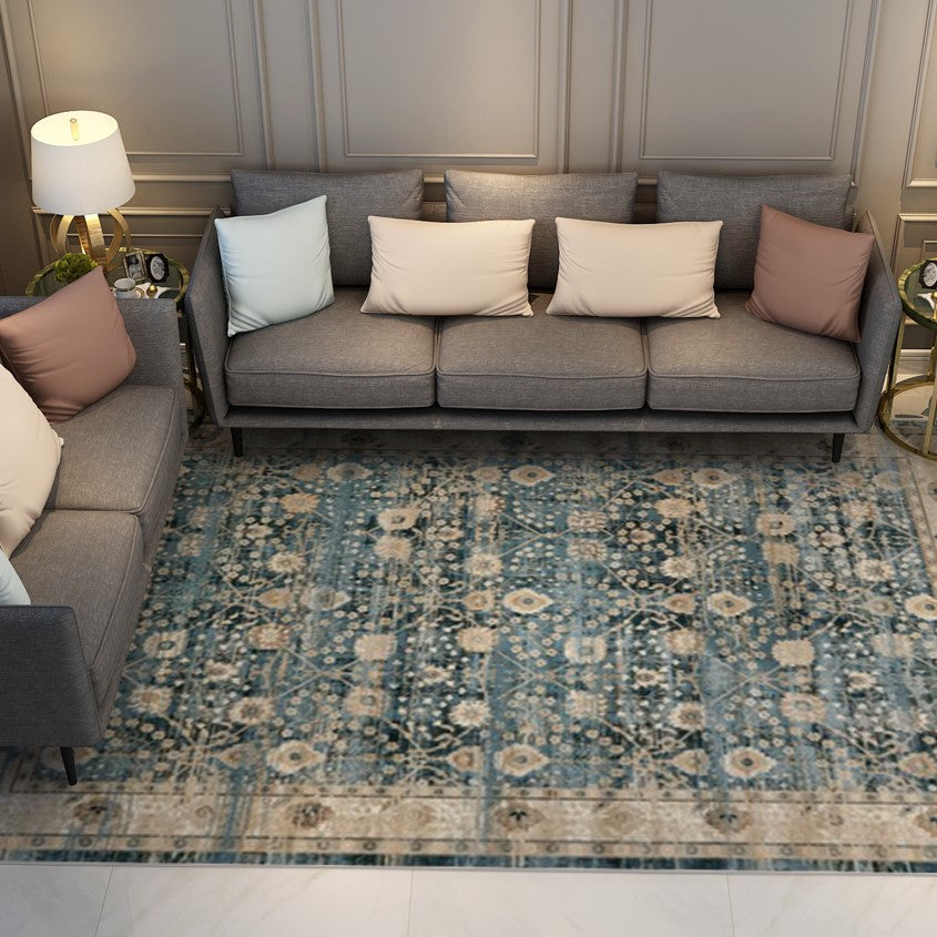 Beautiful Blue Floral Vintage Traditional Shaggy Rugs for Living Room Dining Room Bedroom Hall - Image 4