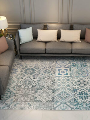 Beautiful Light Blue Floral Vintage Traditional Shaggy Rugs for Living Room Dining Room Bedroom Hall