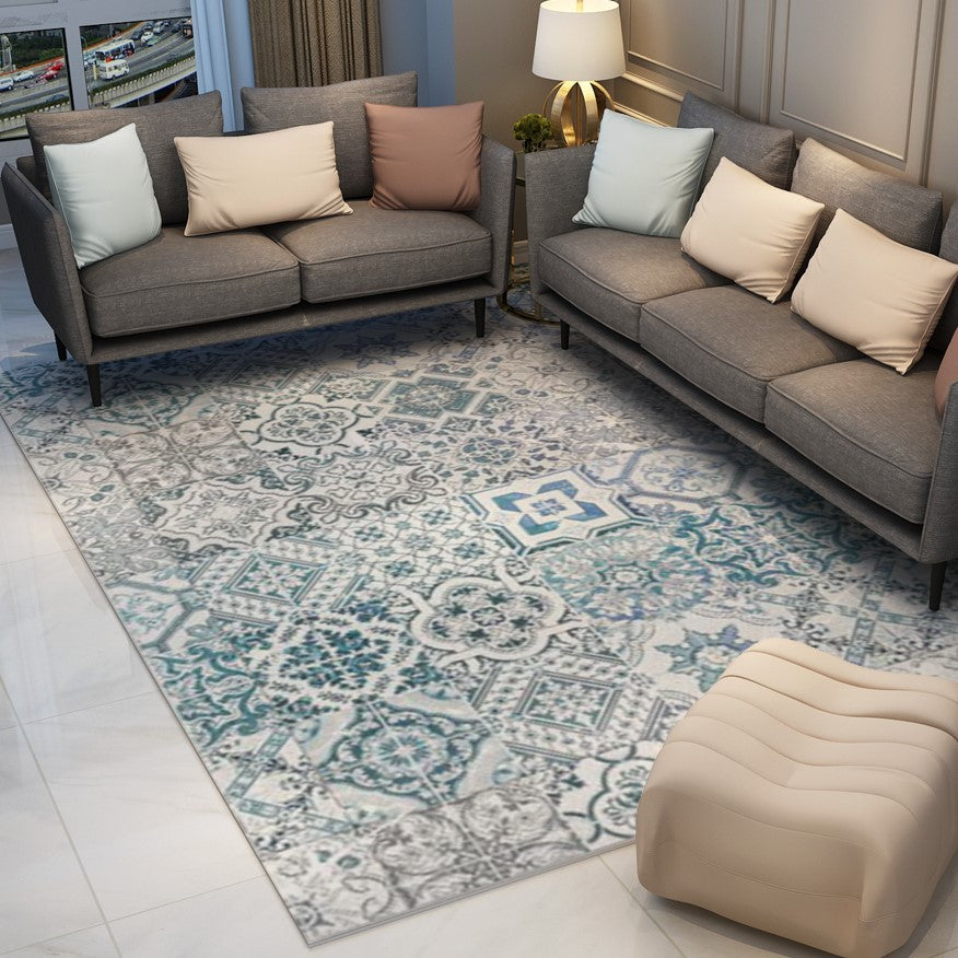 Beautiful Light Blue Floral Vintage Traditional Shaggy Rugs for Living Room Dining Room Bedroom Hall - Image 2