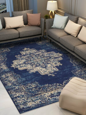 Blue Traditional Shaggy Vintage Rugs for Living Room Dining Room Bedroom Hall