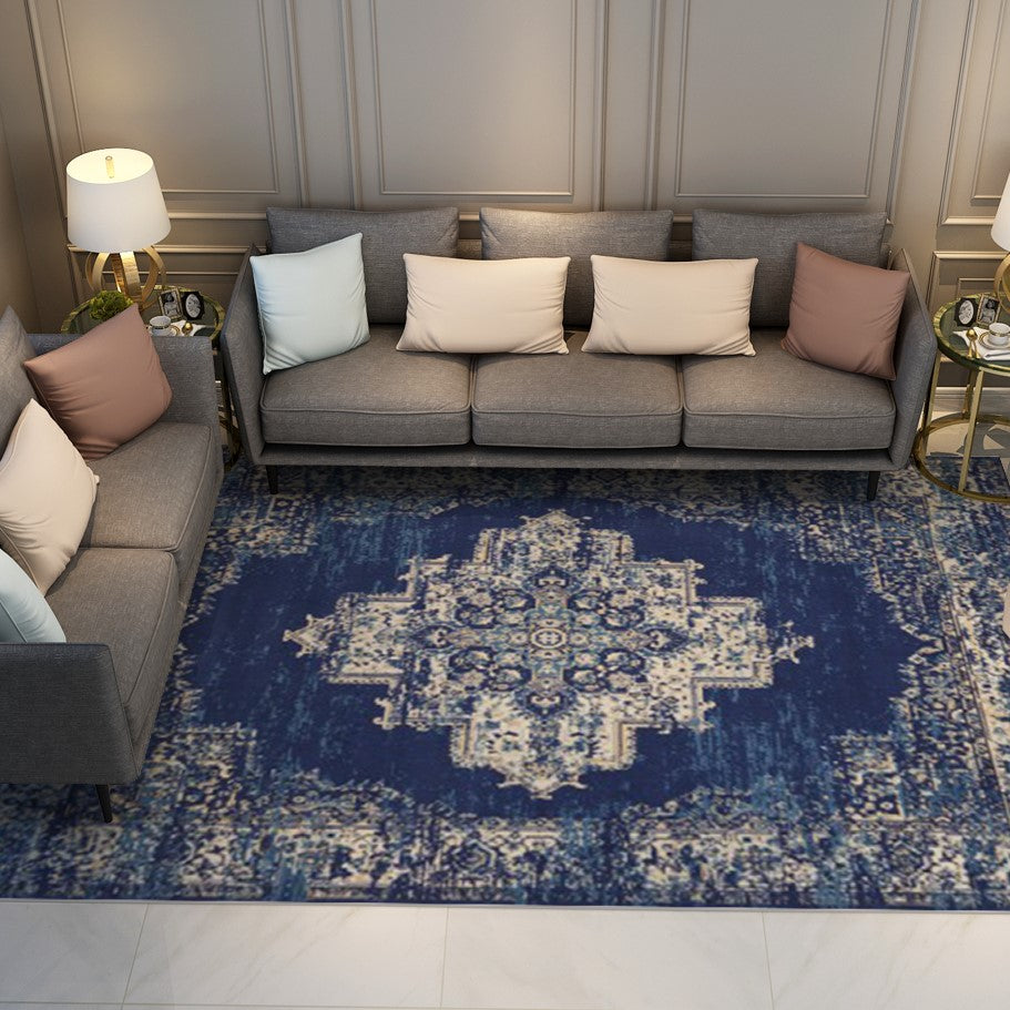 Blue Traditional Shaggy Vintage Rugs for Living Room Dining Room Bedroom Hall - Image 2
