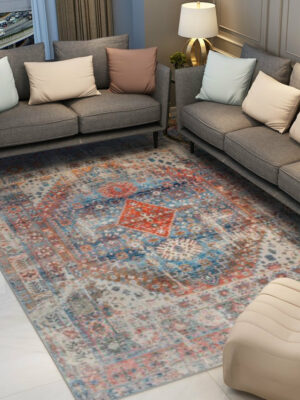 Bright Tone Vintage Traditional Geometric Design Area Rug with Non-Slip Backing Sizes Customizable
