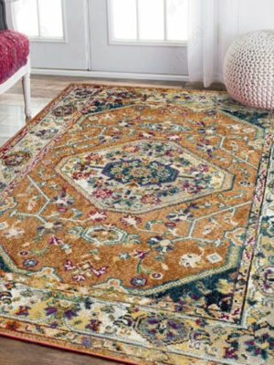 Bright Colour Vintage Traditional Design Area Floor Rug with Non-Slip Backing Sizes Customizable