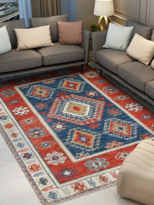 Red Vintage Traditional Geometric Area Rug Living Room Hall Office Floor Rug