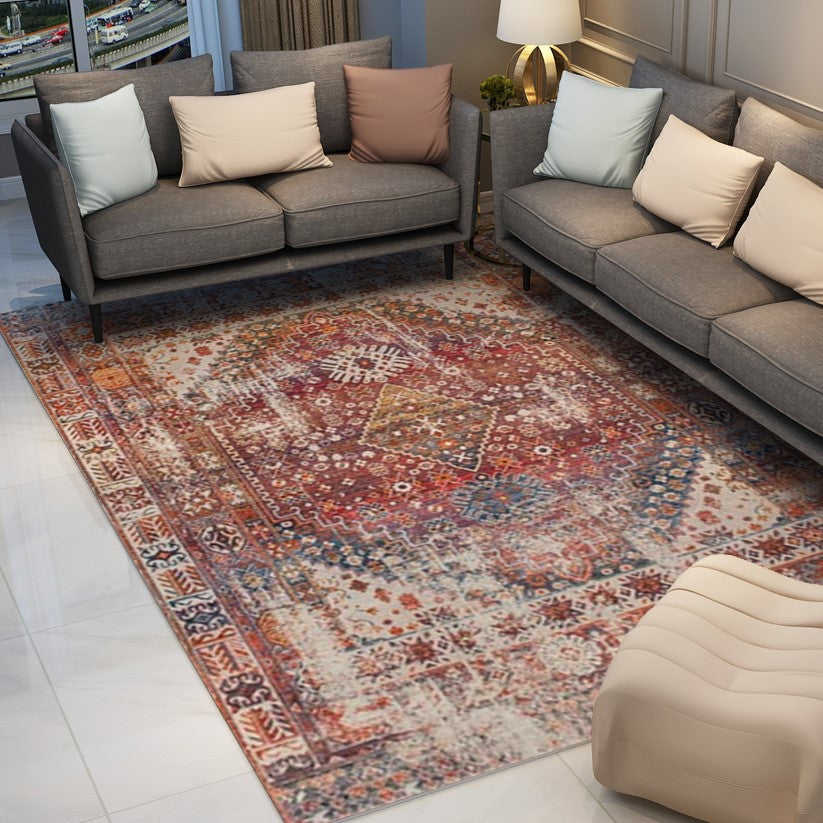 Nice Red Vintage Traditional Geometric Area Rug Living Room Hall Office Floor Rug
