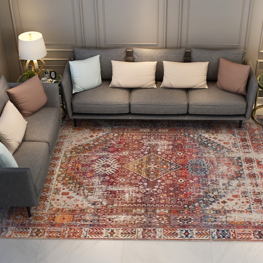 Nice Red Vintage Traditional Geometric Area Rug Living Room Hall Office Floor Rug - Image 3