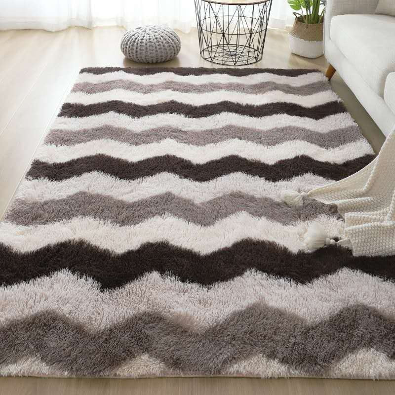 Modern Striped Carpet Bedroom Living Room Sofa Rugs Soft Plush Shaggy Rugs - Image 3