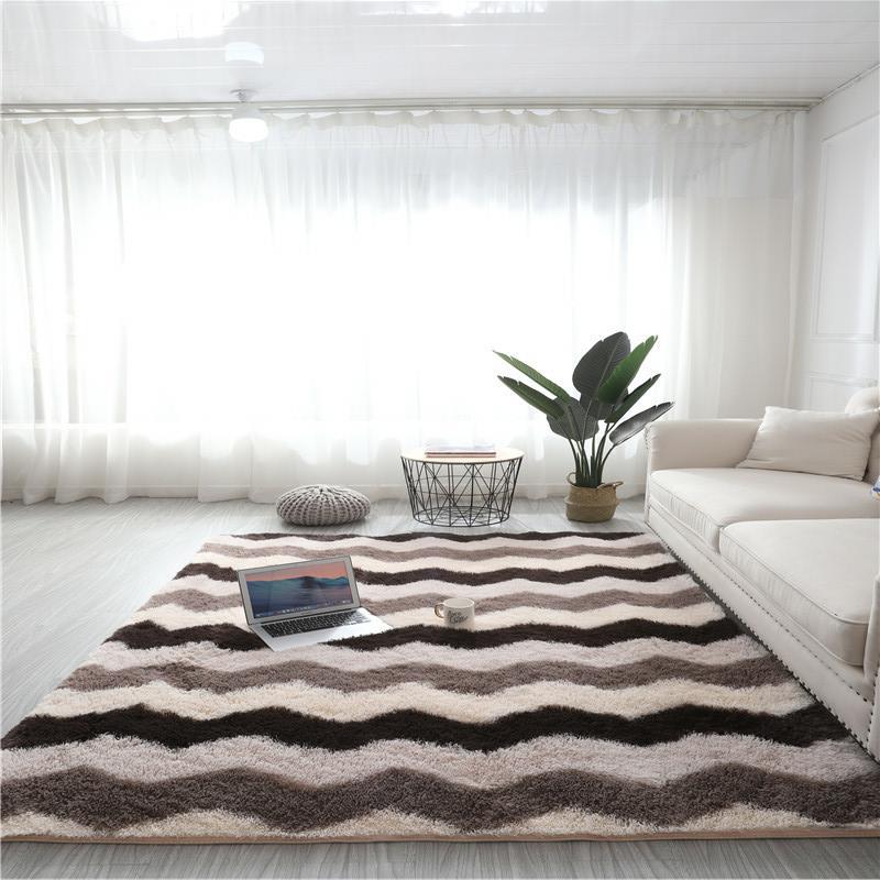 Modern Striped Carpet Bedroom Living Room Sofa Rugs Soft Plush Shaggy Rugs - Image 4
